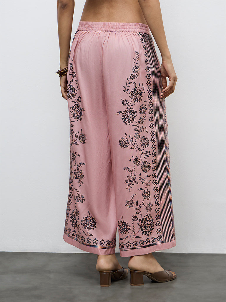 Utsa Dusty Pink Floral Printed Palazzos