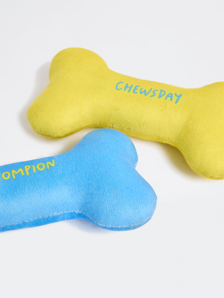 Westside Home Blue And Yellow Bone-Shaped Plush Pet Toys (Set of 2)