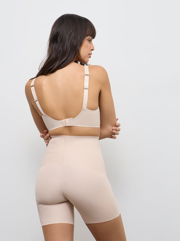 Wunderlove Light Beige High-Rise Cotton-Blend Shapewear Shorts