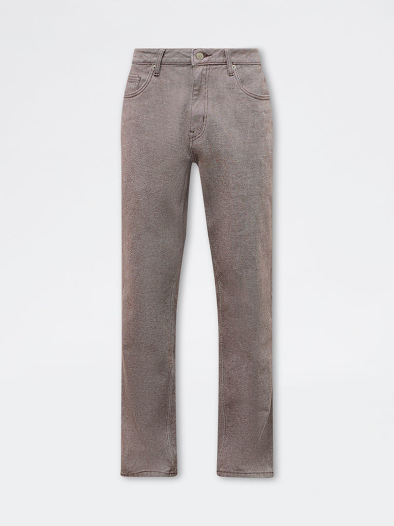 WES Casuals Brown Relaxed-Fit Mid-Rise Jeans