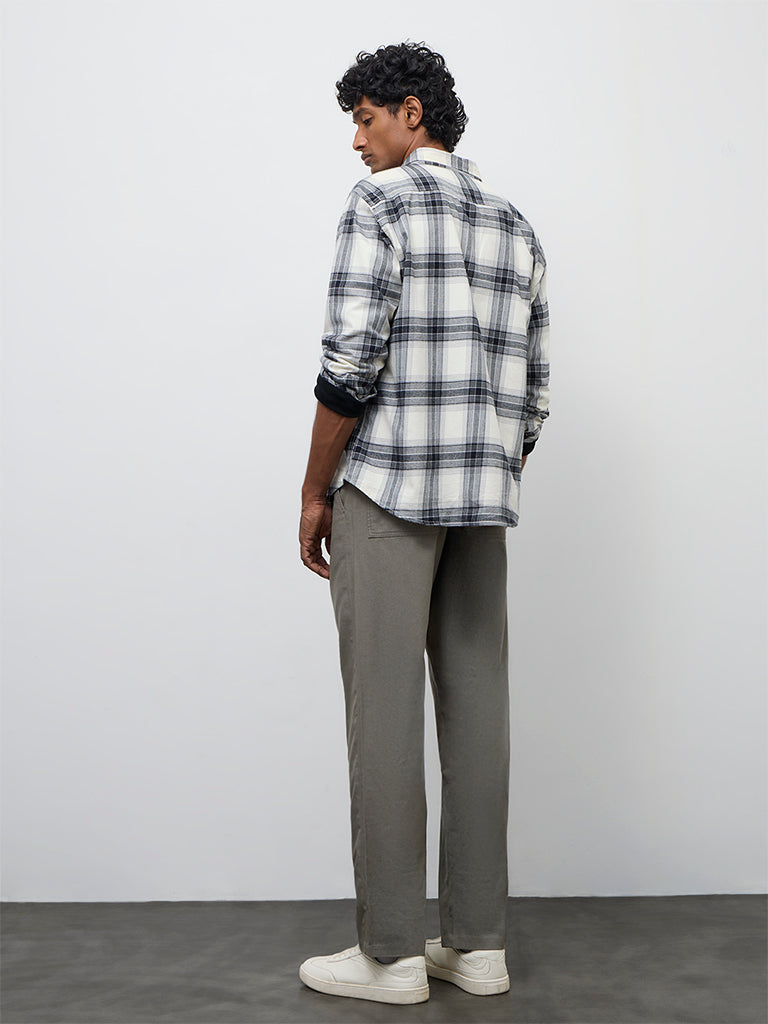 WES Casuals Olive Relaxed-Fit Mid-Rise Cotton-Blend Chinos