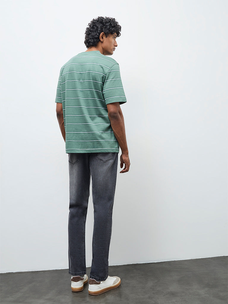 WES Casuals Charcoal Relaxed-Fit Mid-Rise Jeans