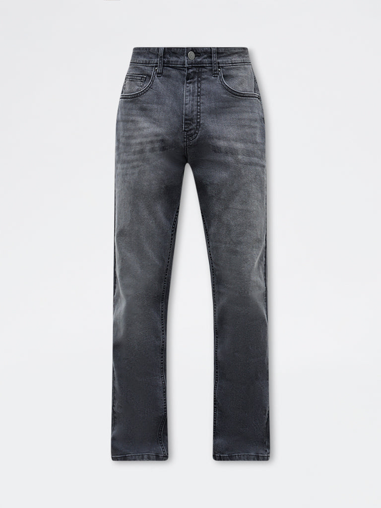 WES Casuals Charcoal Relaxed-Fit Mid-Rise Jeans
