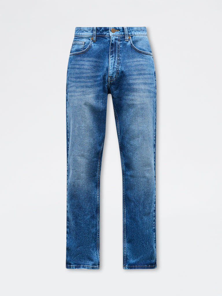 WES Casuals Dark Blue Relaxed-Fit Mid-Rise Jeans