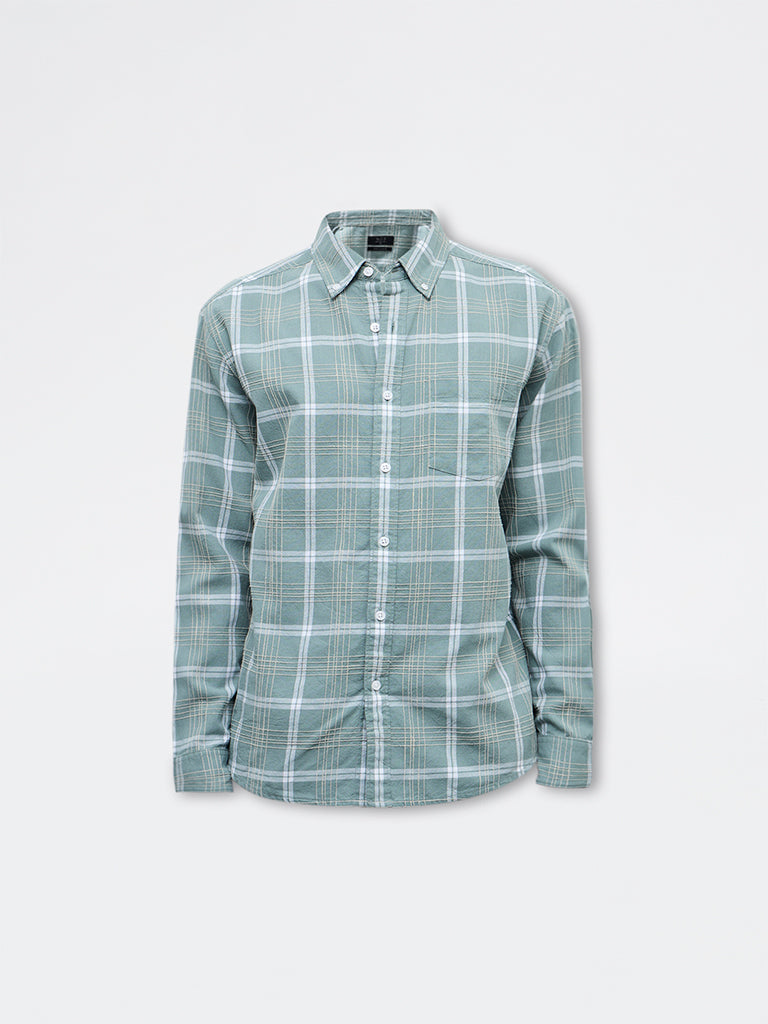WES Casuals Sage Check Relaxed Fit Cotton Shirt