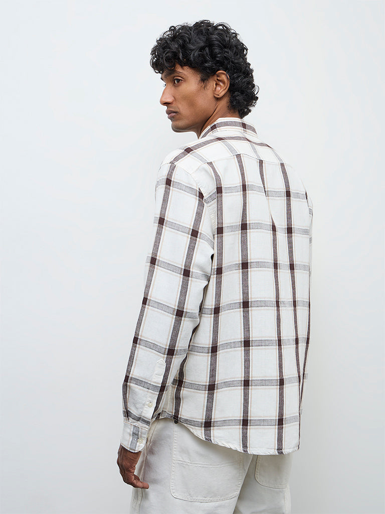 WES Casuals Off-White Check Relaxed Fit Cotton-Blend Shirt