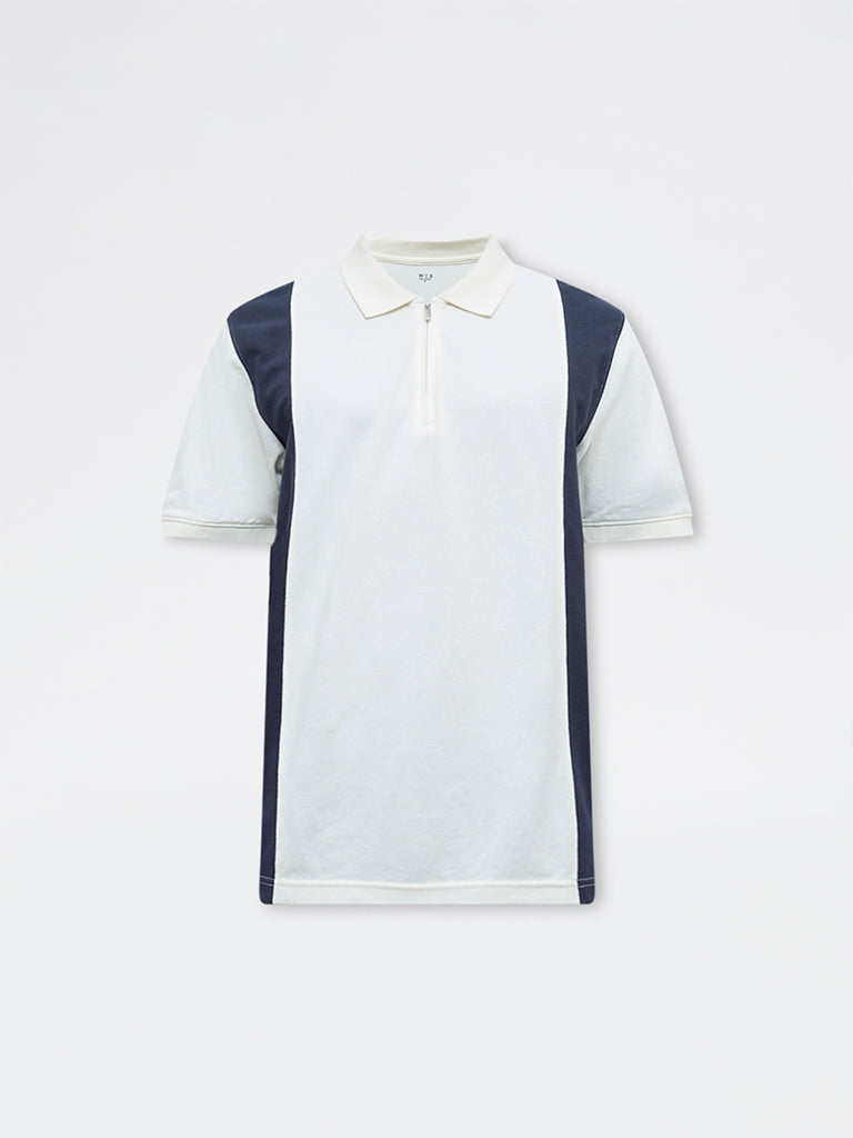 WES Casuals Navy Relaxed-Fit Cotton-Blend Quarter-Zip Polo T-Shirt