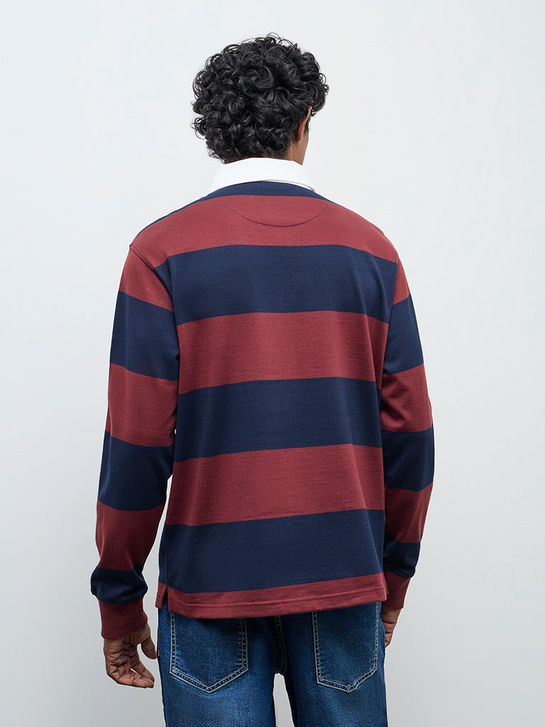 WES Casuals Rust Relaxed Fit Cotton-Blend Polo T-Shirt