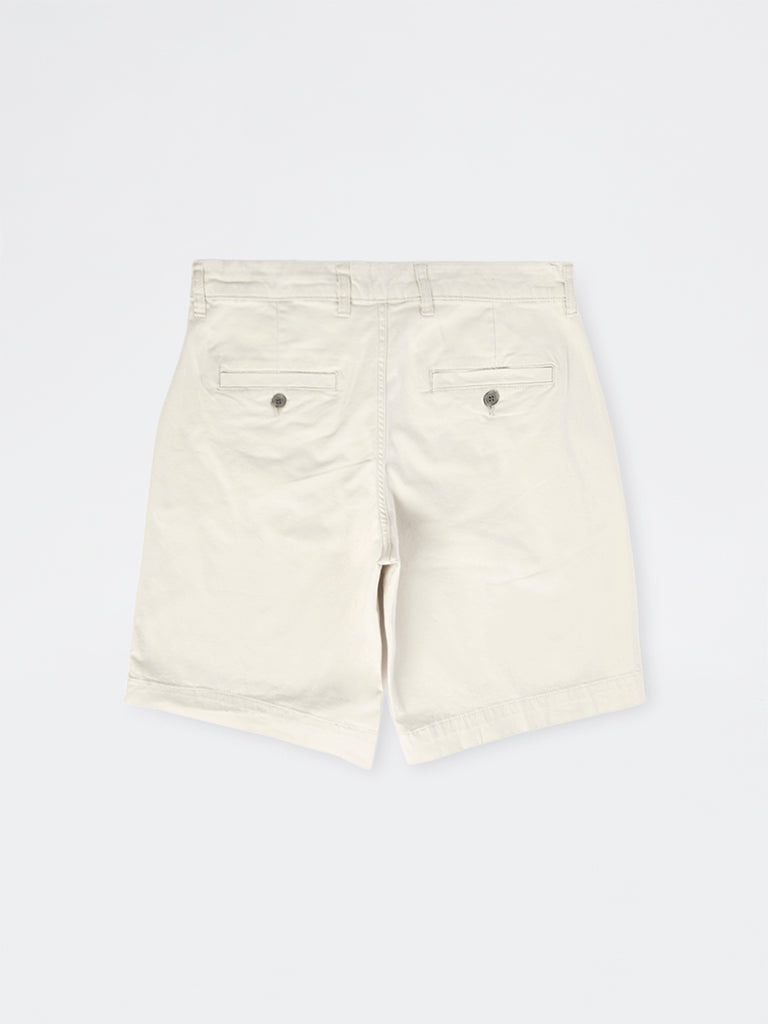 WES Casuals Light Beige Relaxed-Fit Mid-Rise Cotton-Blend Carpenter Shorts