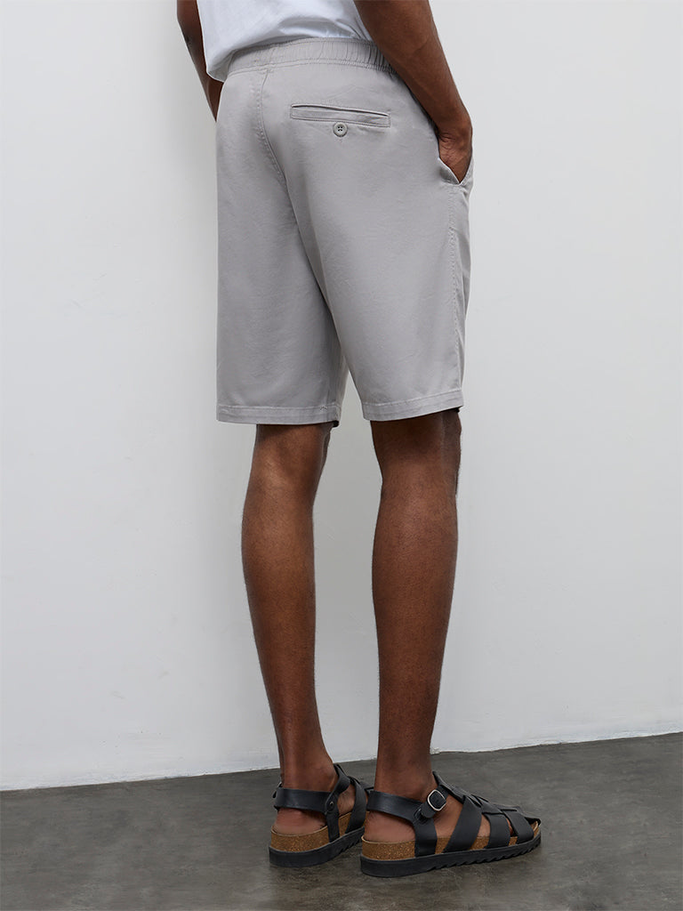 WES Casuals Grey Relaxed-Fit Mid-Rise Cotton-Blend Shorts