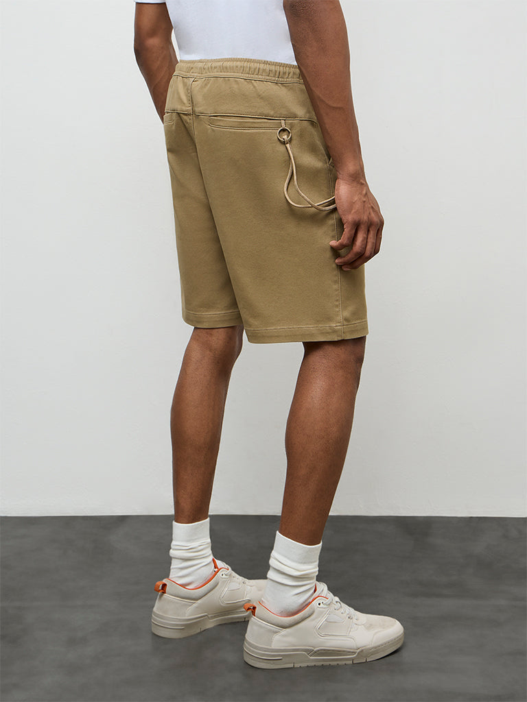 Nuon Taupe Solid Relaxed-Fit Mid-Rise Shorts