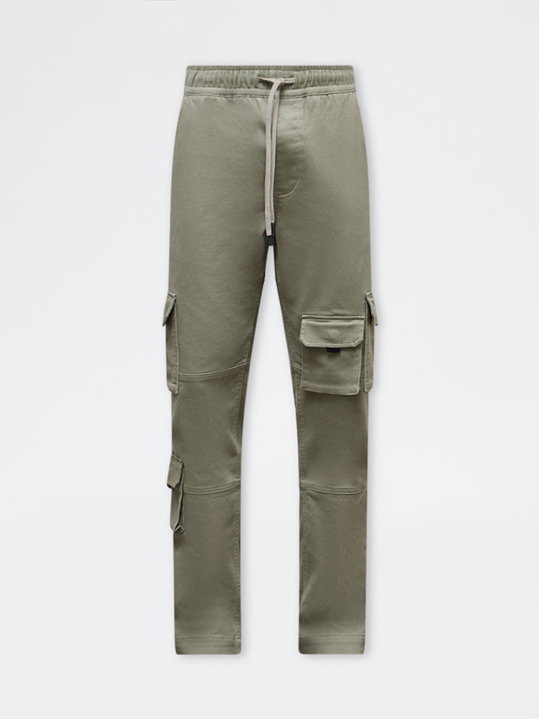 Nuon Sage Cargo-Style Relaxed-Fit Mid-Rise Cotton-Blend Pants