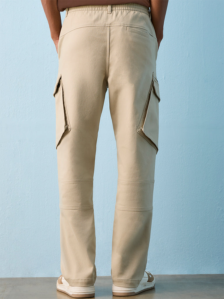 Nuon Light Beige Relaxed-Fit Mid-Rise Cotton-Blend Cargo Pants