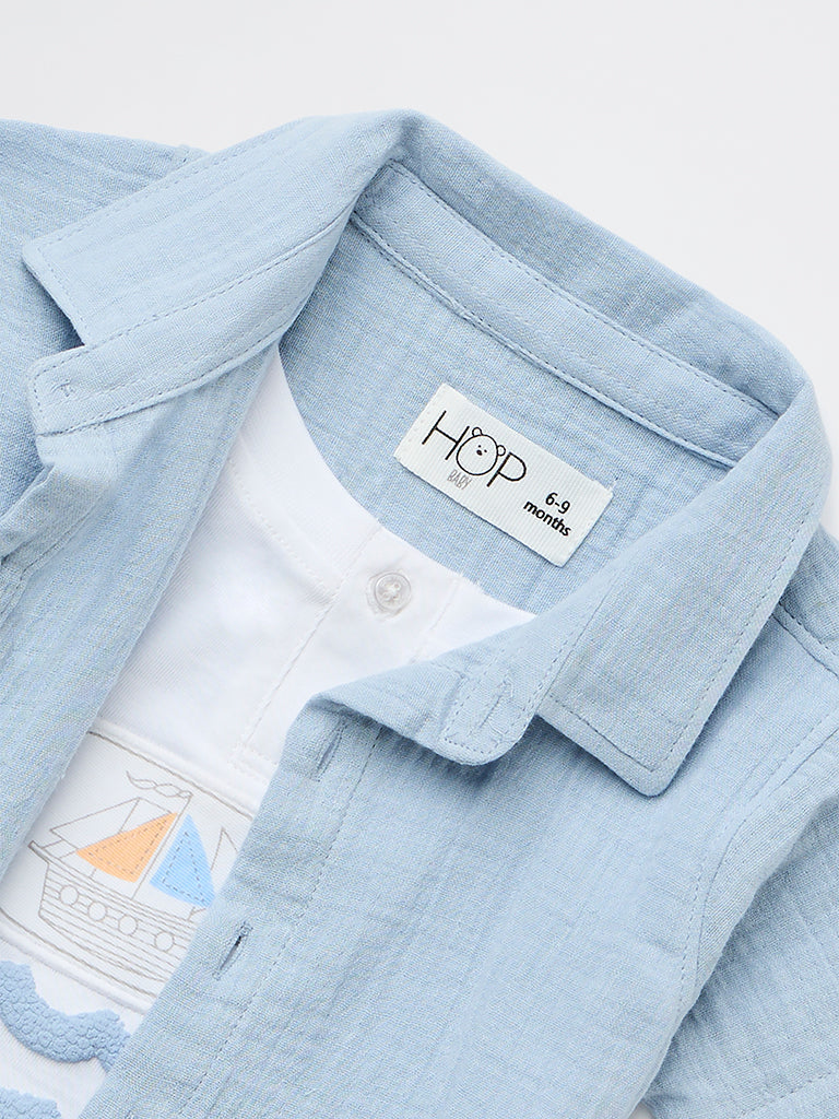 HOP Baby Boys Blue Cotton Shirt