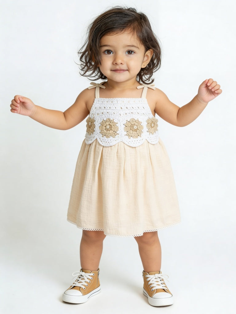 Buy HOP Baby Girls Beige Embroidered A-Line Cotton Dress from Westside Buy HOP Baby Girls Beige Embroidered A-Line Cotton Dress from Westside