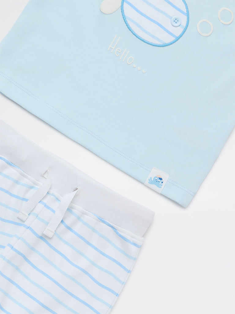 HOP Baby Boys Blue Printed Cotton T-Shirt and Joggers Set