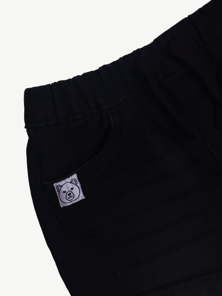 HOP Baby Boys Black Regular Fit Denim Shorts