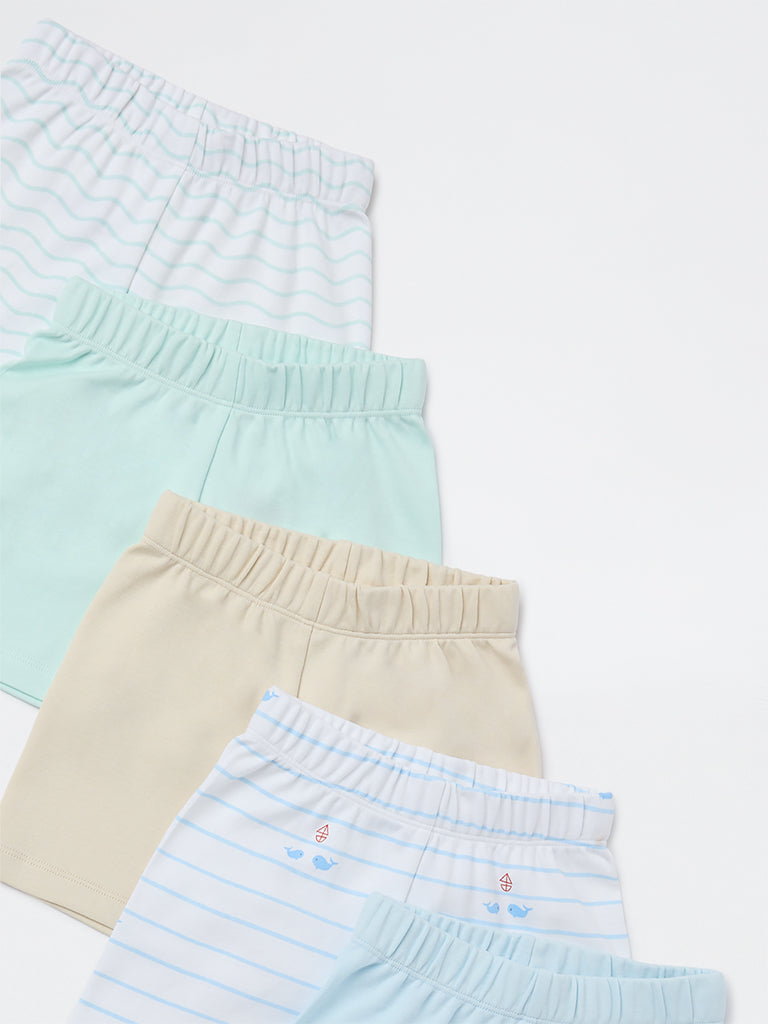 HOP Baby Boys Multicolour Printed Mid-Rise Cotton Shorts - Pack of 5