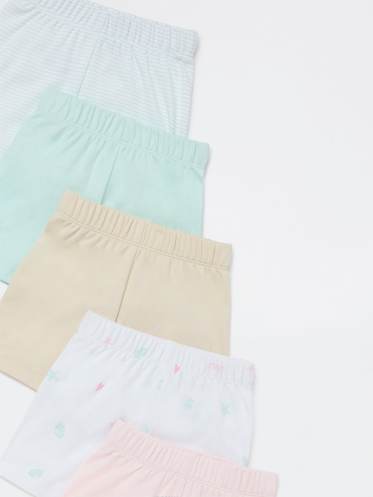 HOP Baby Girls Multicolour Cotton Shorts - Pack of 5