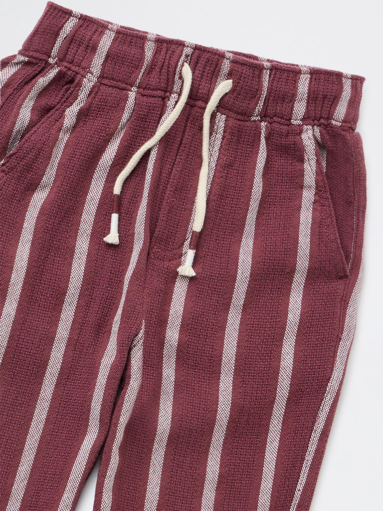 HOP Kids Boys Dusty Rose Striped Mid-Rise Cotton Trousers