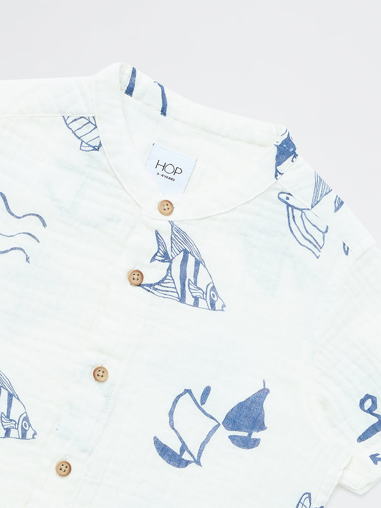 HOP Kids Boys White Sea-Inspired Cotton Shirt