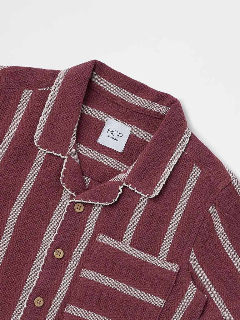 HOP Kids Boys Plum Stripe Printed Cotton Shirt
