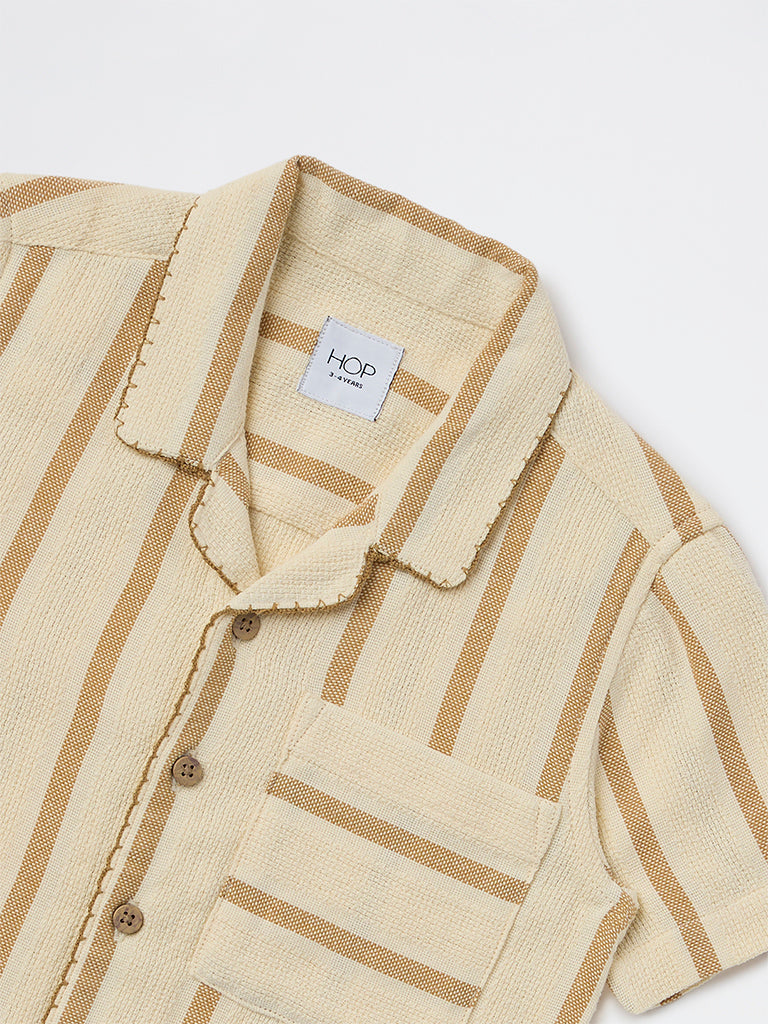 HOP Kids Boys Cream Striped Cotton Shirt