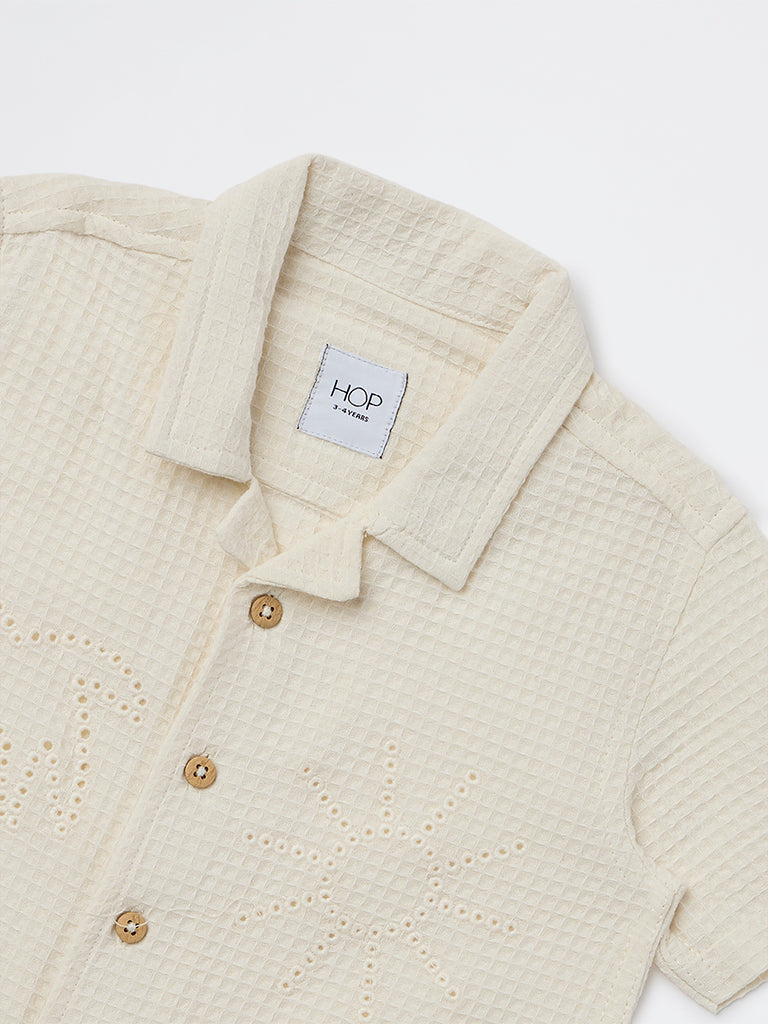 HOP Kids Boys Off-White Waffle-Textured Cotton Shirt