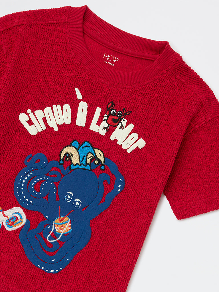 HOP Kids Boys Red Graphic Design Cotton T-Shirt