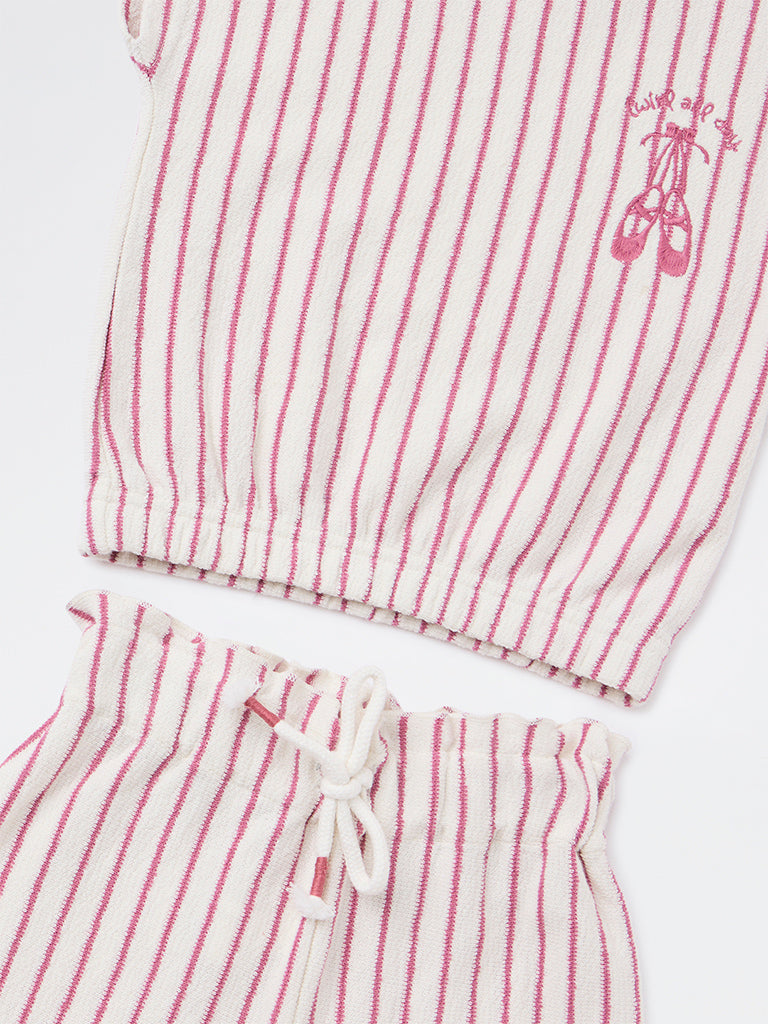 HOP Kids Girls by Wetside Pink Striped Cotton Co-ord Set