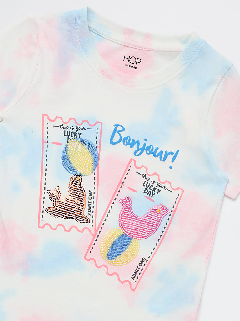 HOP Kids Girls Pink Tie-Dye Cotton T-Shirt