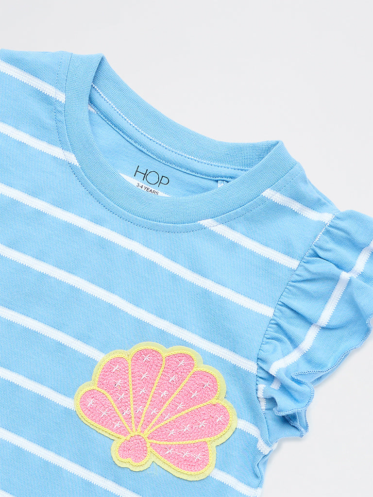 HOP Kids Girls Blue Striped Cotton Top
