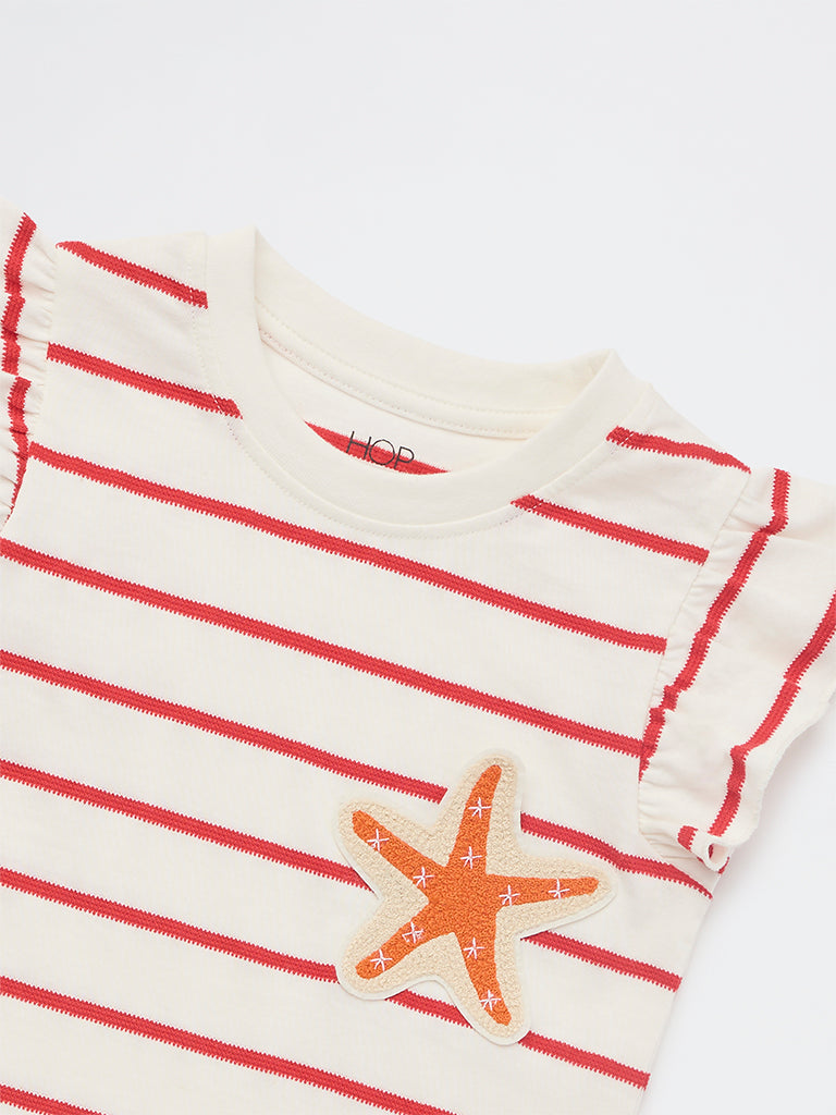 HOP Kids Girls Off-White Striped Cotton Top