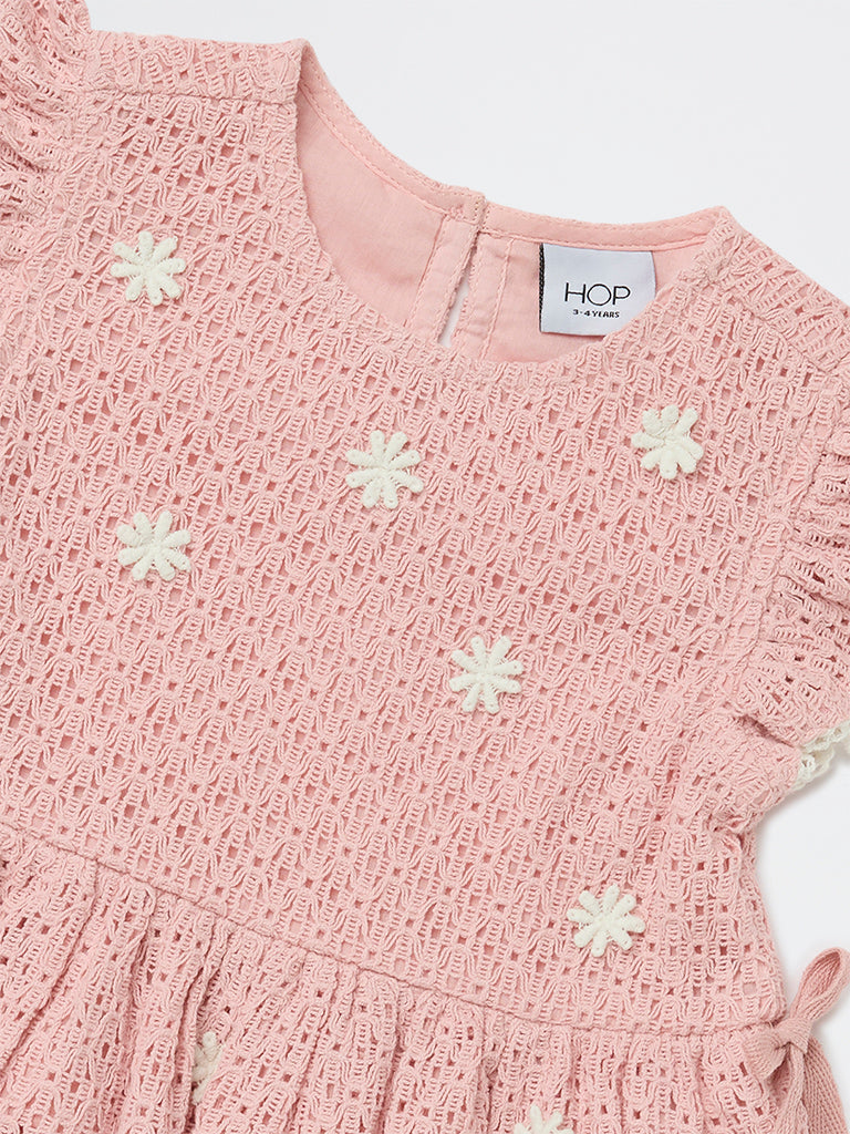 HOP Kids Girls Dusty Pink Crochet-Knit Cotton Peplum Top