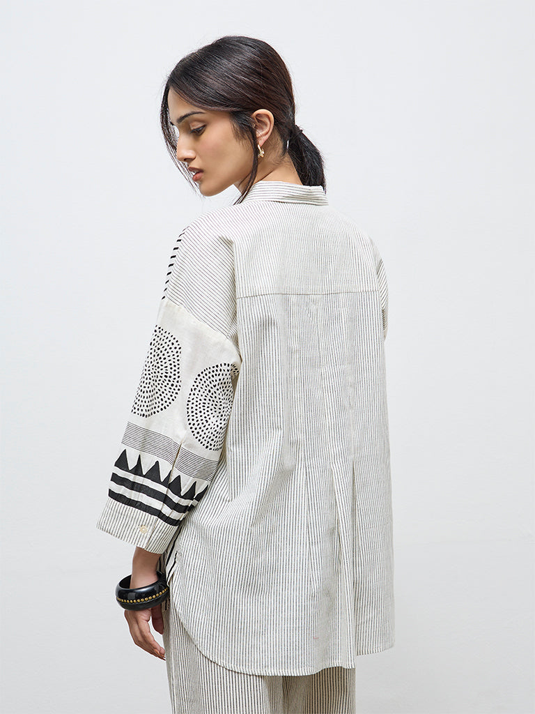 Utsa Off-White Striped Cotton Tunic