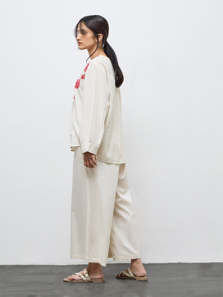 Utsa Off-White Floral Embroidered Cotton-Blend Tunic