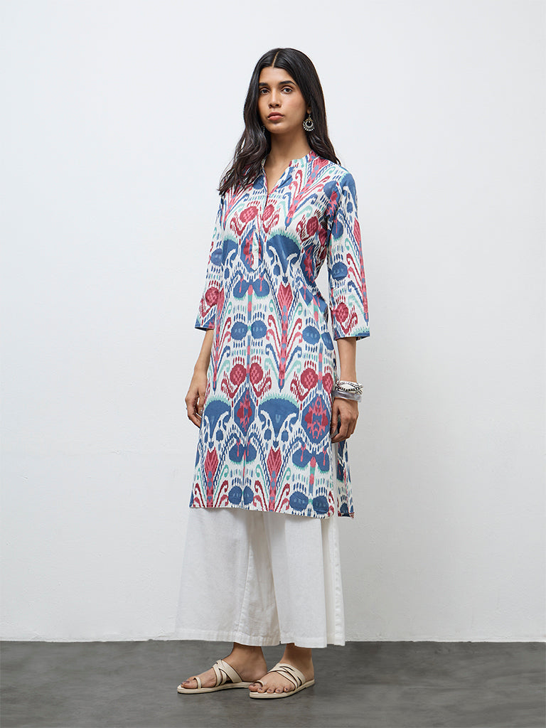 Buy Utsa Blue Printed Cotton Straight Kurta from Westside