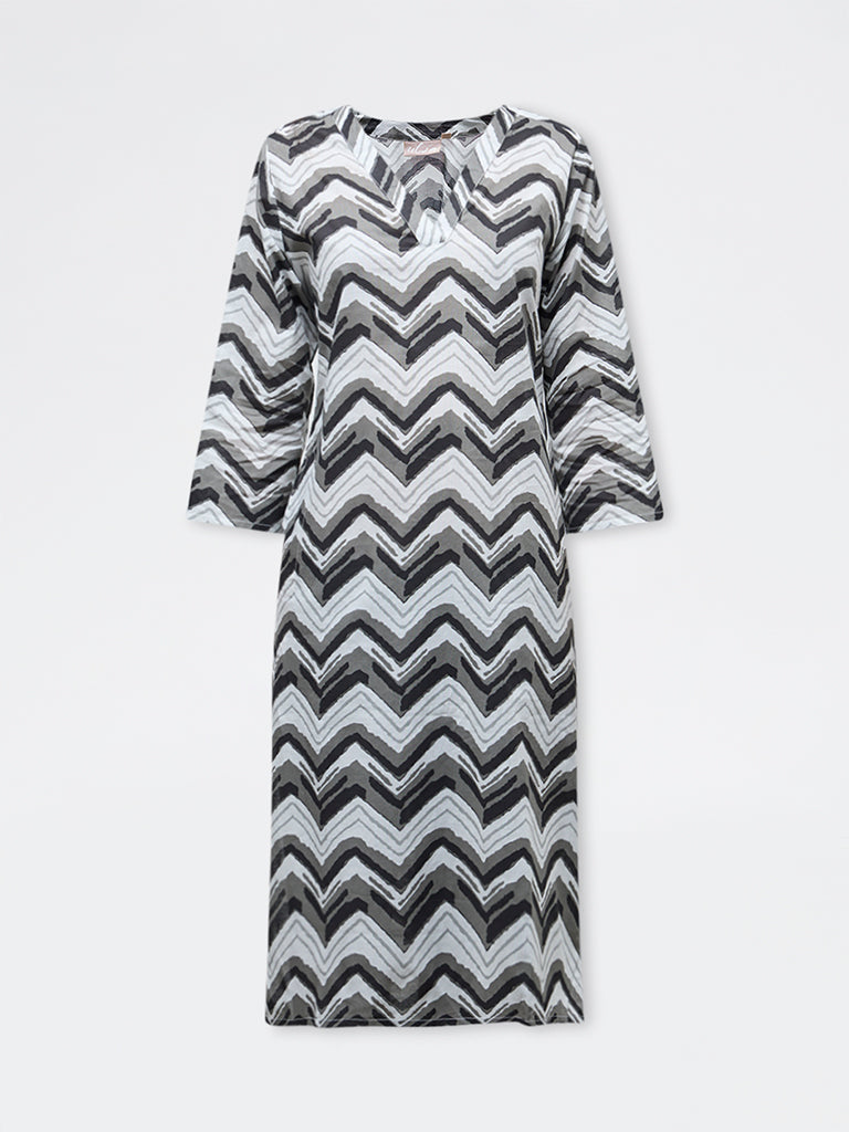 Utsa Black Chevron Cotton Straight Kurta