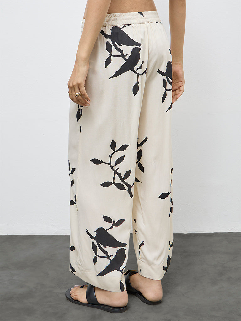 Utsa Off-White Foliage Printed Pants