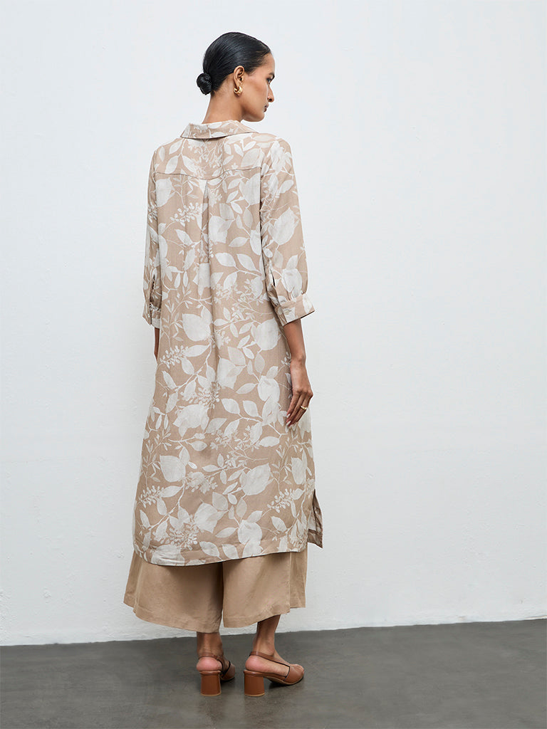 Zuba Beige Floral A-Line Kurta