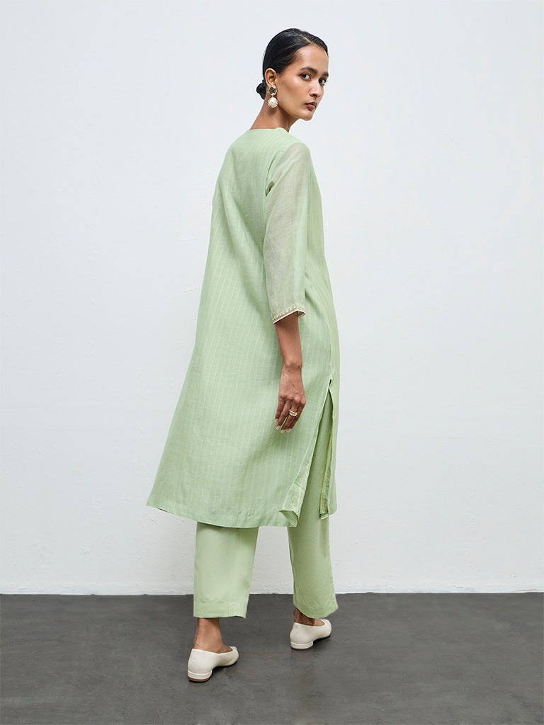 Zuba Green Cotton-Blend A-Line Kurta