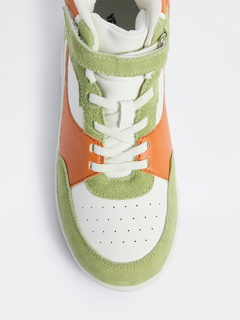 Yellow Green Colour-Block High-Top Sneakers
