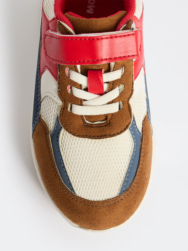 Yellow Red Colour-Block Velcro-Strap Sneakers