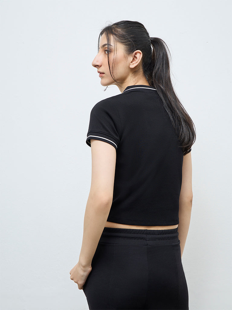 Nuoflexx Black Ribbed Textured Cotton-Blend T-Shirt