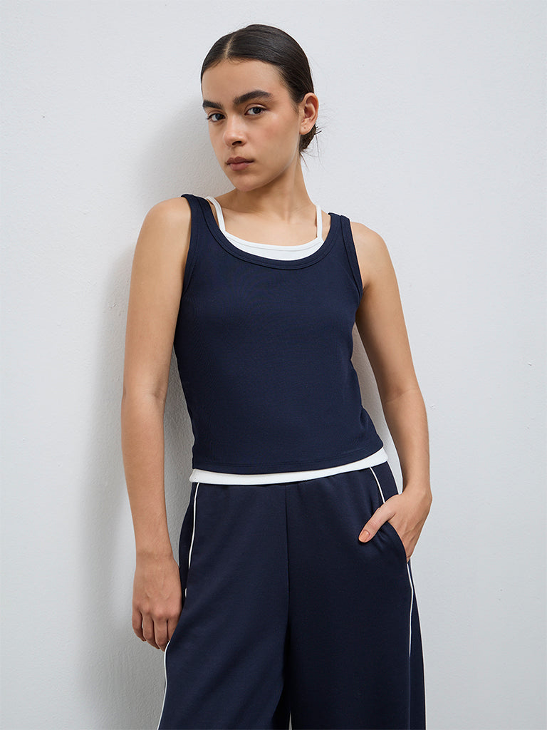 Buy Nuoflexx Navy Textured Tank Top from Westside