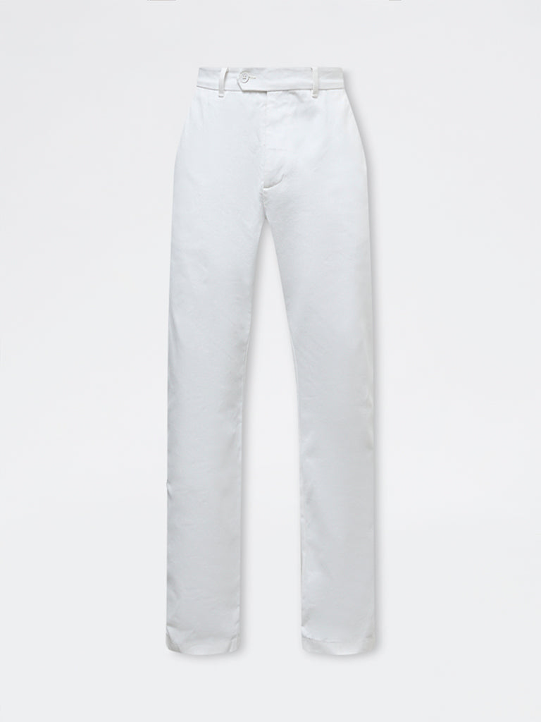 Ascot White Relaxed-Fit Mid-Rise Cotton Trousers