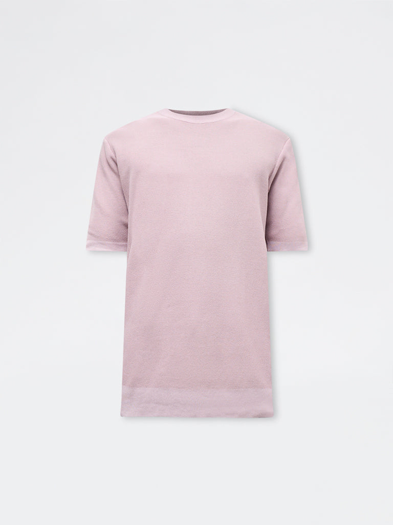 WES Formals Dusty Pink Knitted Slim-Fit T-Shirt