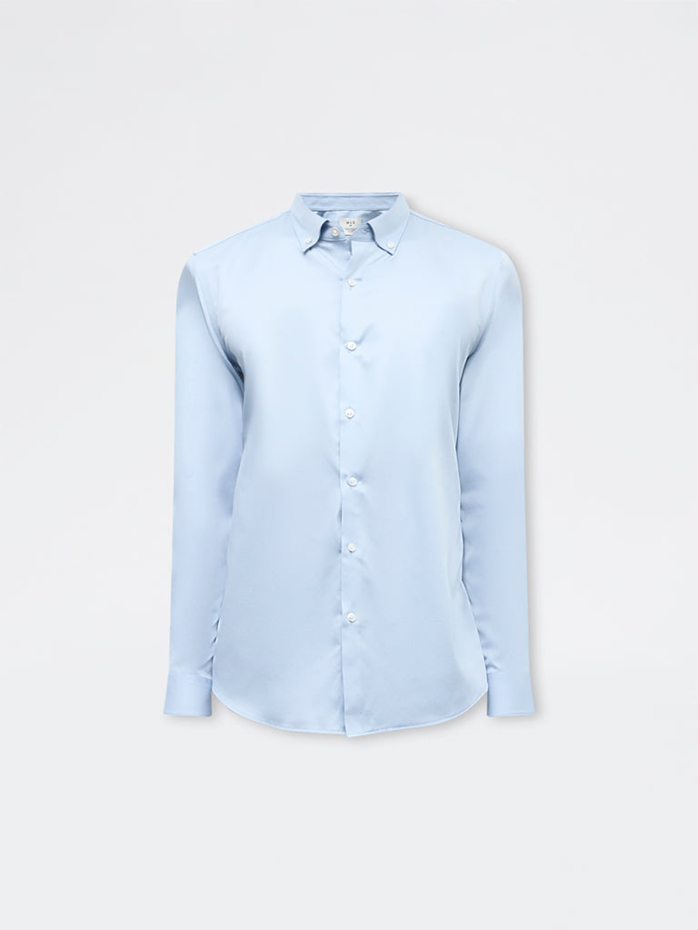 WES Formals Light Blue Solid Slim Fit Cotton Shirt