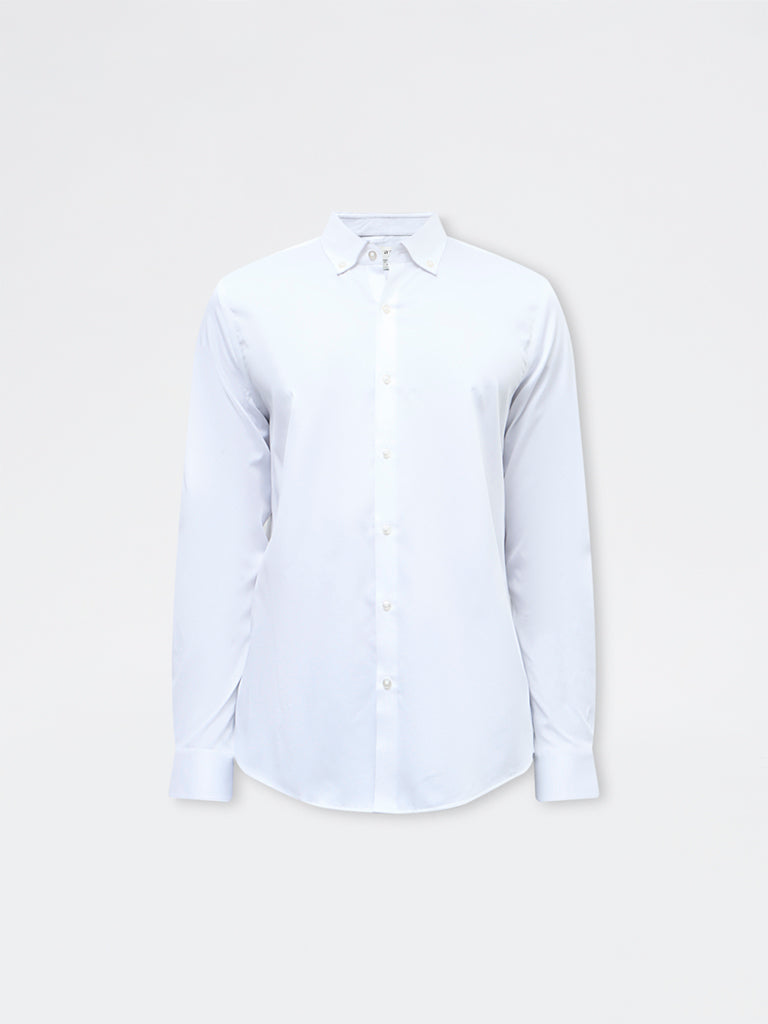 WES Formals White Solid Slim-Fit Cotton Shirt