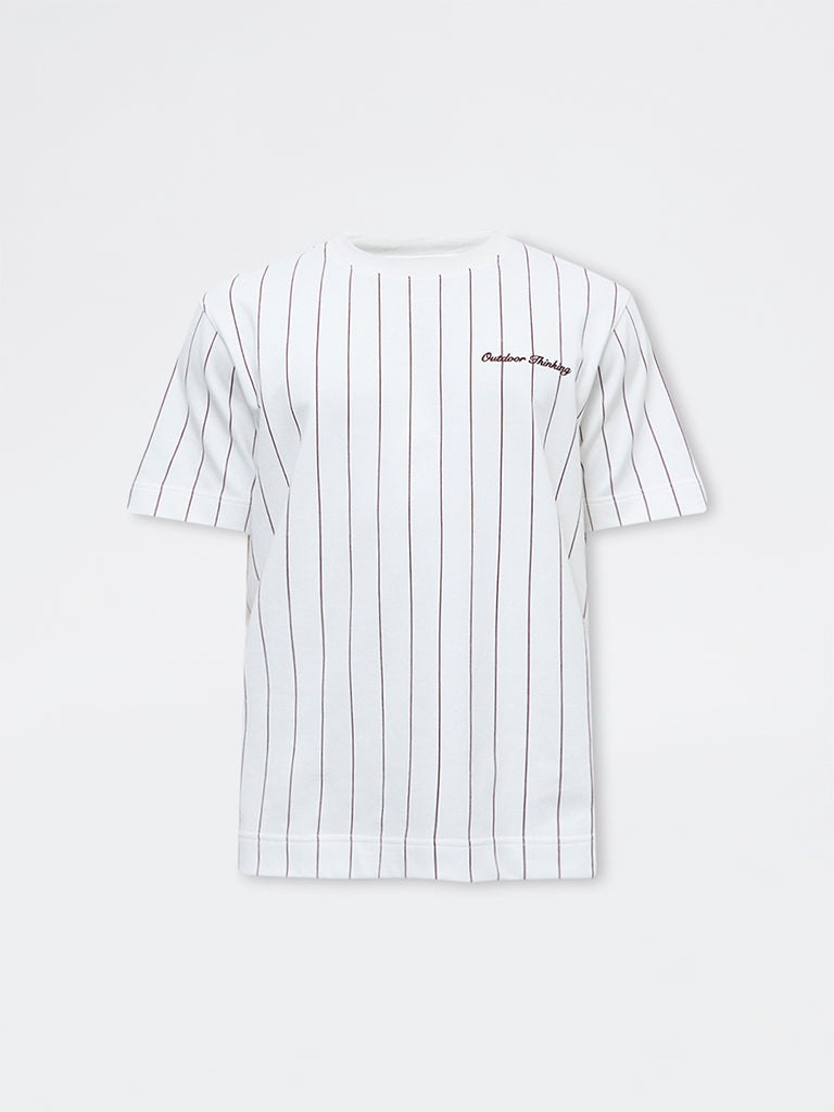 Nuoflexx White Striped Relaxed-Fit T-Shirt